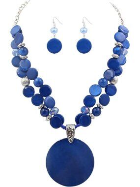 Women's Blue Layered Beads Statement Chunky Jewelry Set  Necklace And Earring